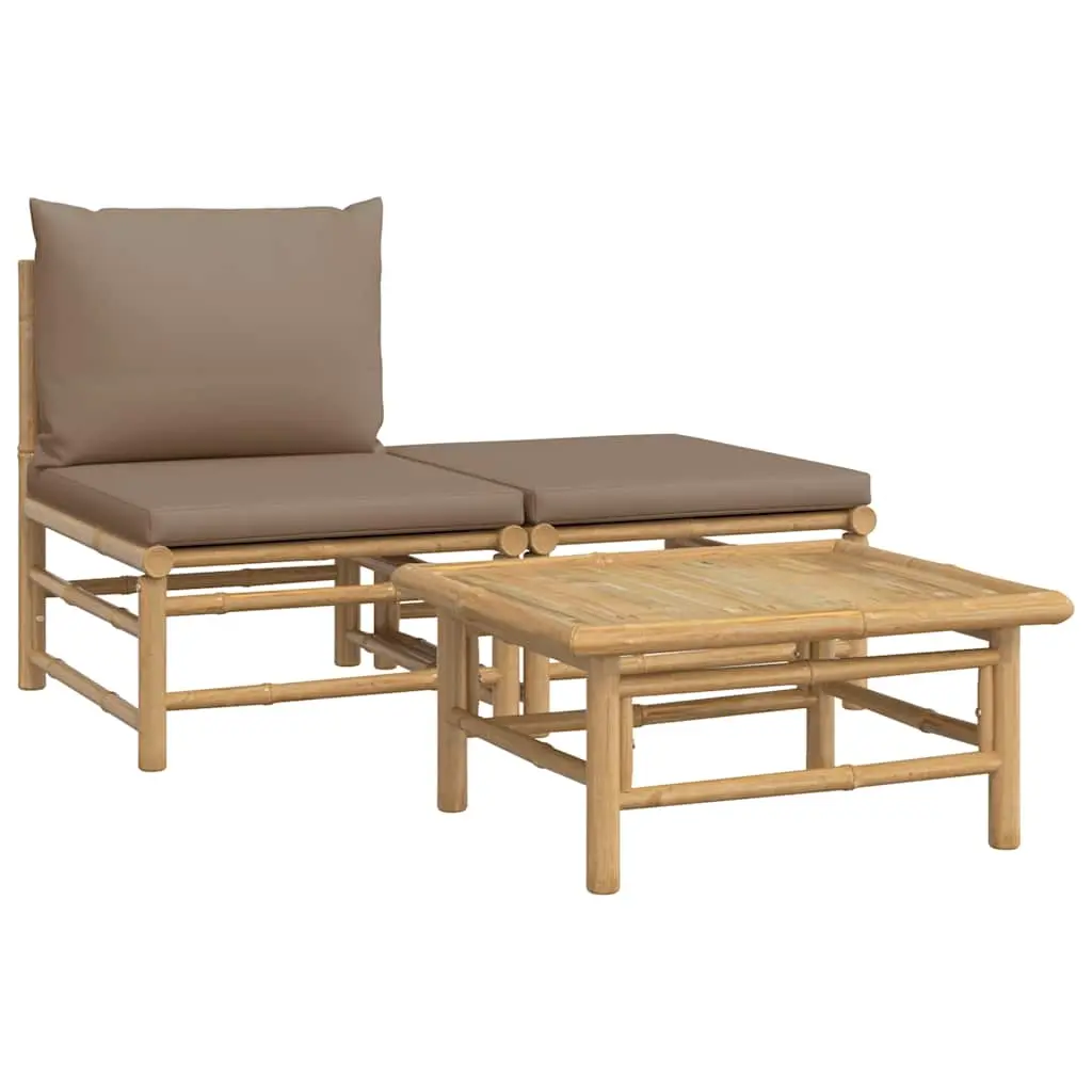 3 Piece Garden Lounge Set with Taupe Cushions Bamboo 362283 - Furniture