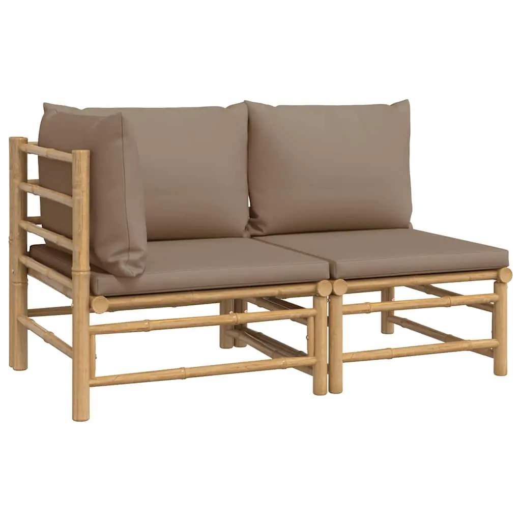 2 Piece Garden Lounge Set with Taupe Cushions Bamboo 362284 - Furniture