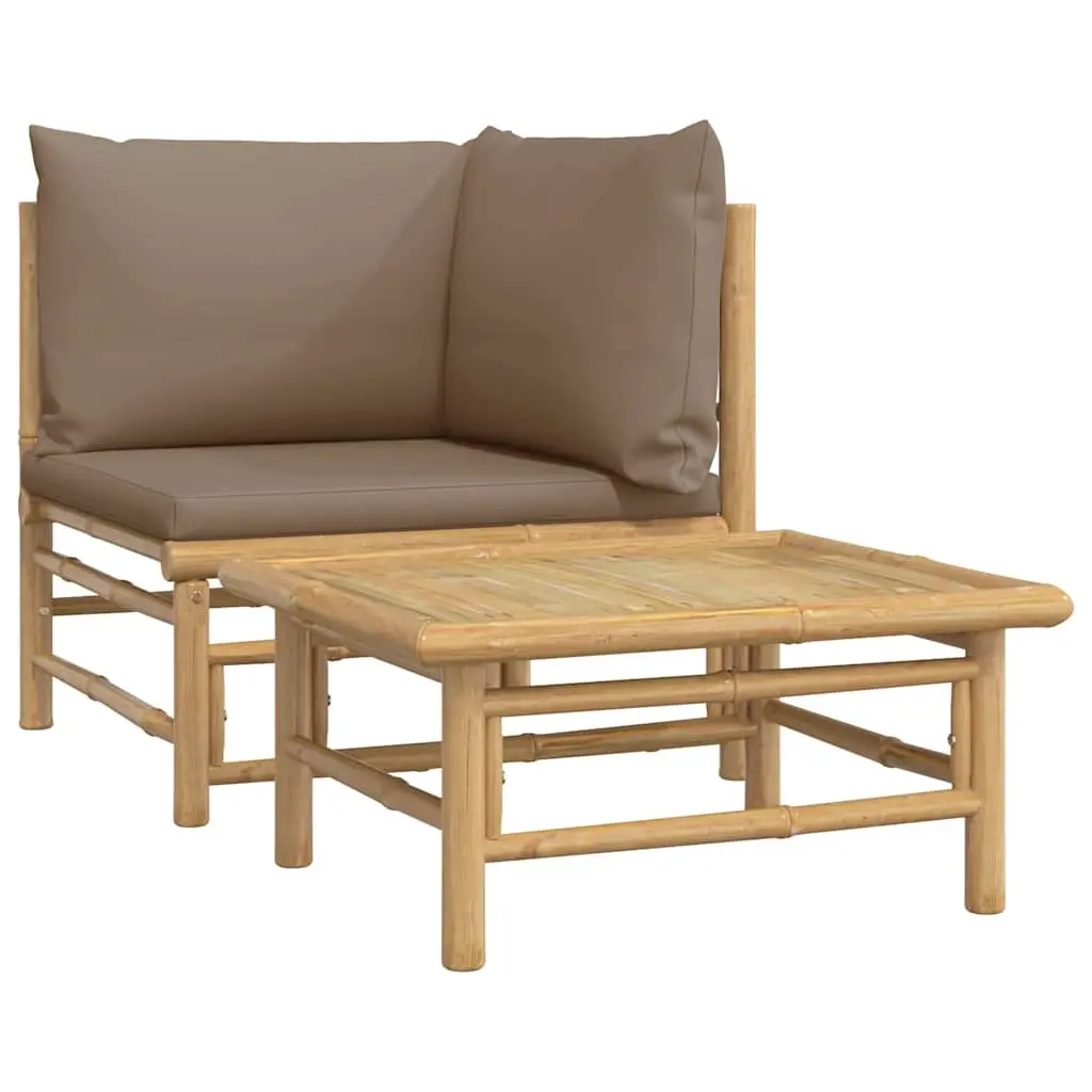 2 Piece Garden Lounge Set with Taupe Cushions Bamboo 362285 - Furniture