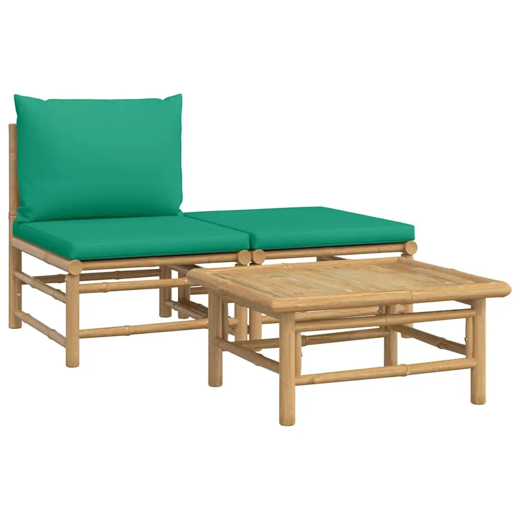 3 Piece Garden Lounge Set with Green Cushions Bamboo 362290 - Furniture