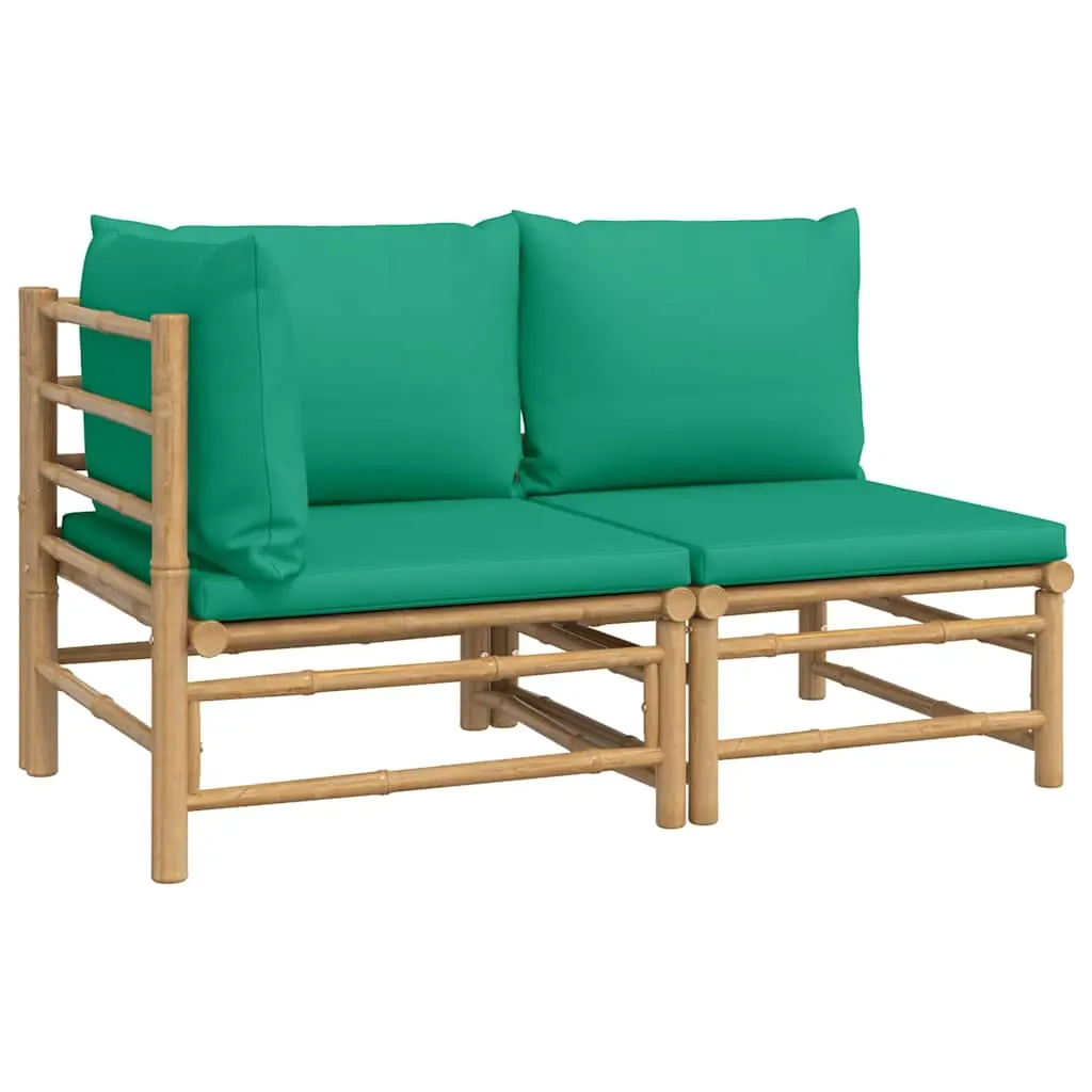 2 Piece Garden Lounge Set with Green Cushions Bamboo 362291 - Furniture