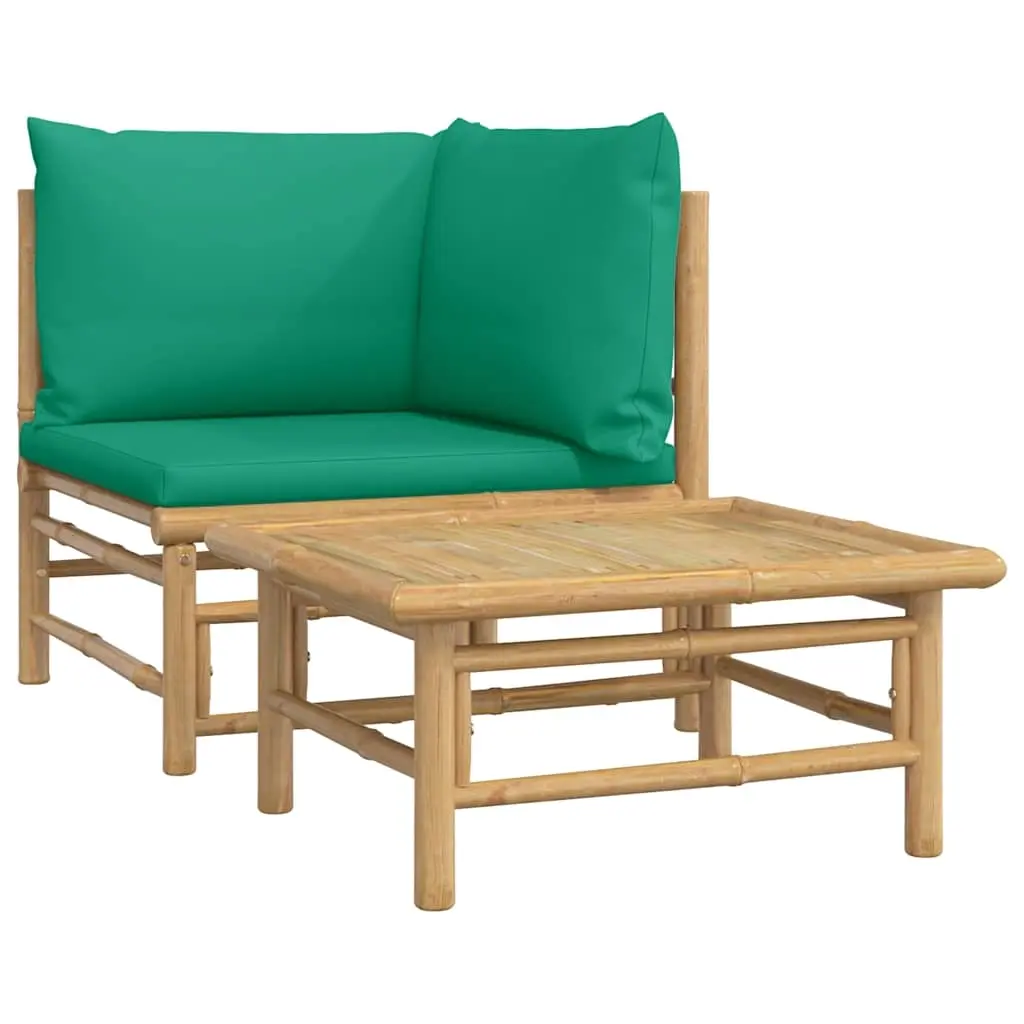 2 Piece Garden Lounge Set with Green Cushions Bamboo 362292 - Furniture