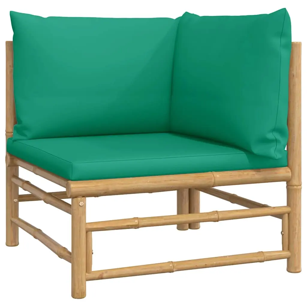 Garden Corner Sofa with Green Cushions Bamboo 362293 - Furniture