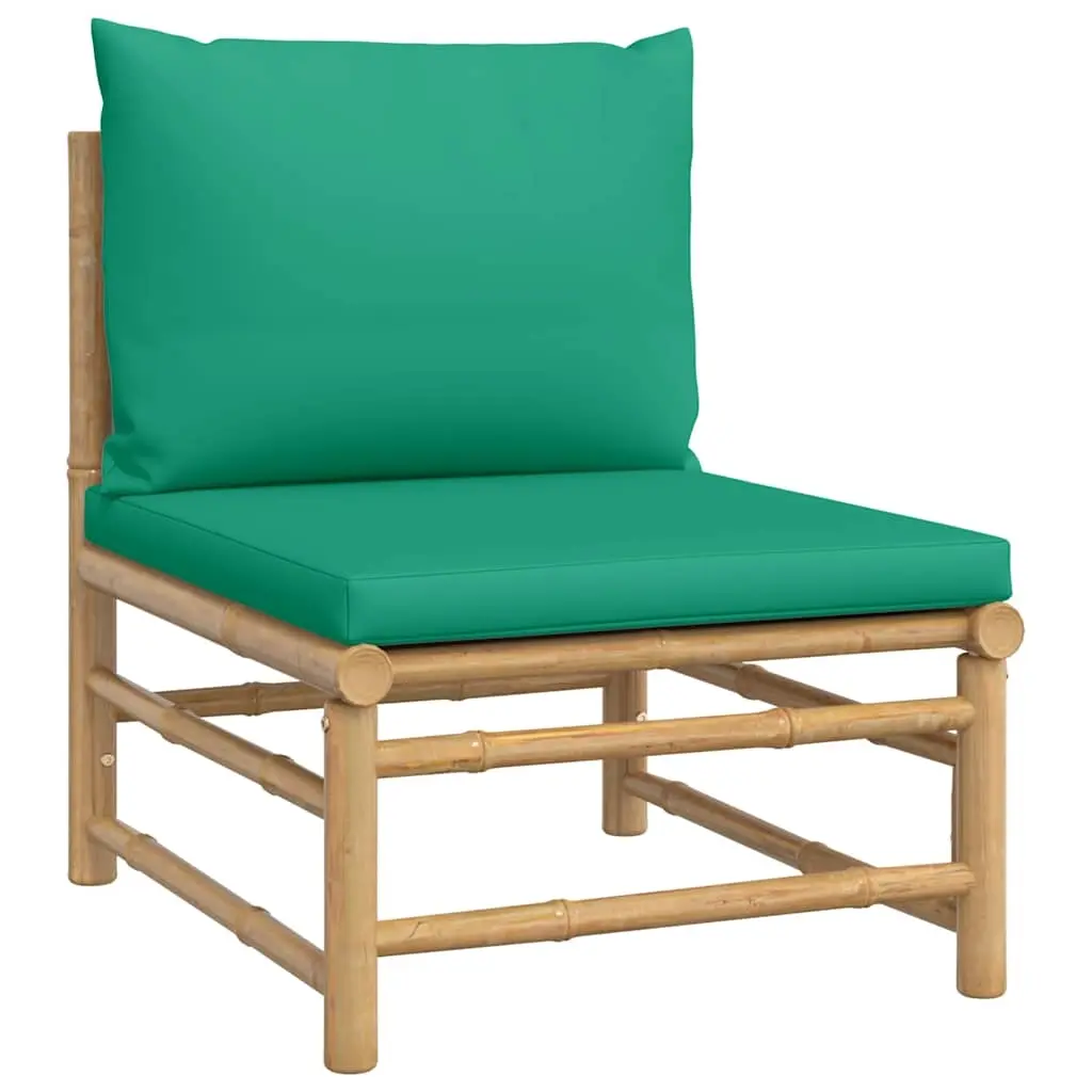 Garden Middle Sofa with Green Cushions Bamboo 362294 - Furniture