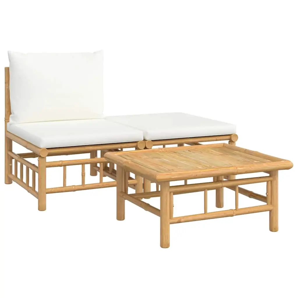 3 Piece Garden Lounge Set with Cream White Cushions Bamboo 362297 - Furniture