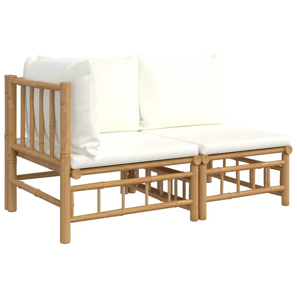 2 Piece Garden Lounge Set with Cream White Cushions Bamboo 362298 - Furniture