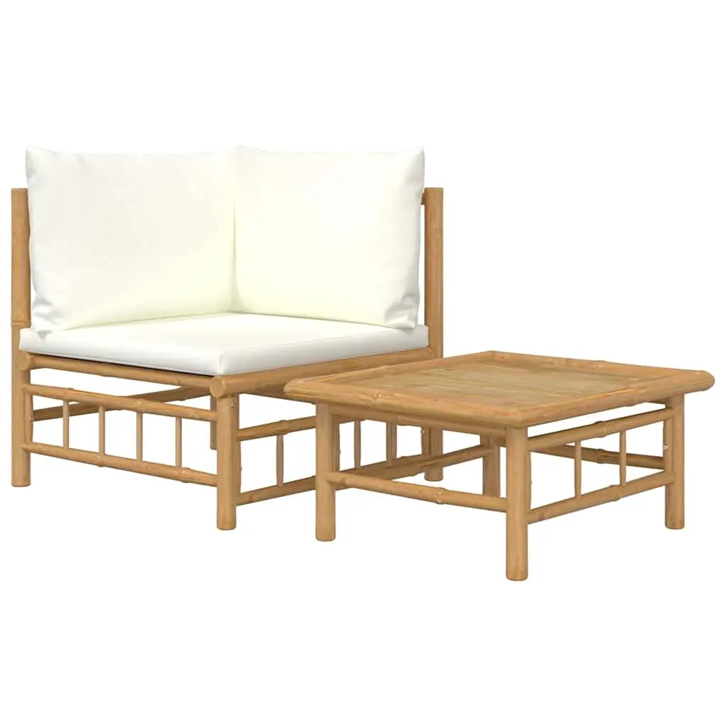 2 Piece Garden Lounge Set with Cream White Cushions Bamboo 362299 - Furniture