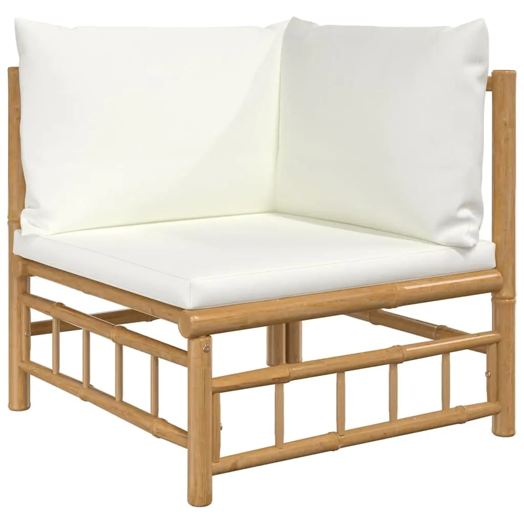 Garden Corner Sofa with Cream White Cushions Bamboo 362300 - Furniture