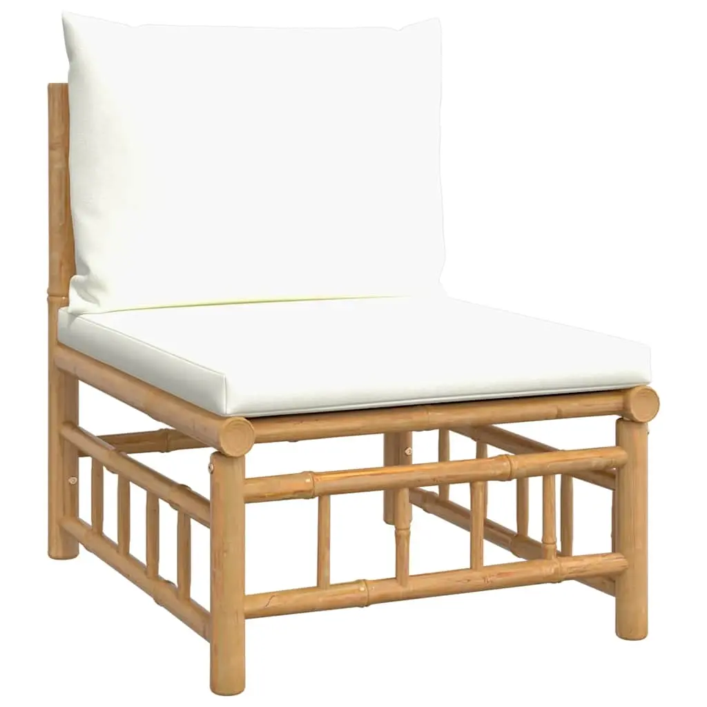 Garden Middle Sofa with Cream White Cushions Bamboo 362301 - Furniture