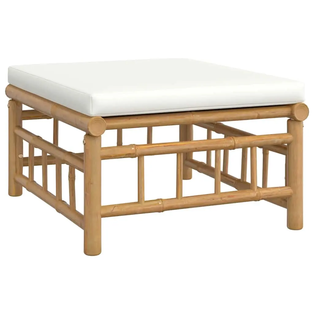 Garden Footstool with Cream White Cushion Bamboo 362302 - Furniture