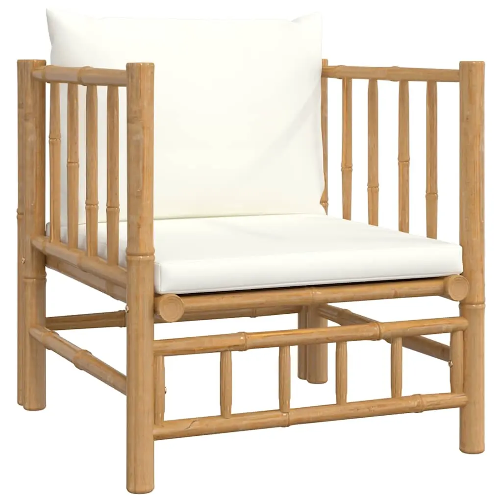 Garden Sofa with Cream White Cushions Bamboo 362303 - Furniture