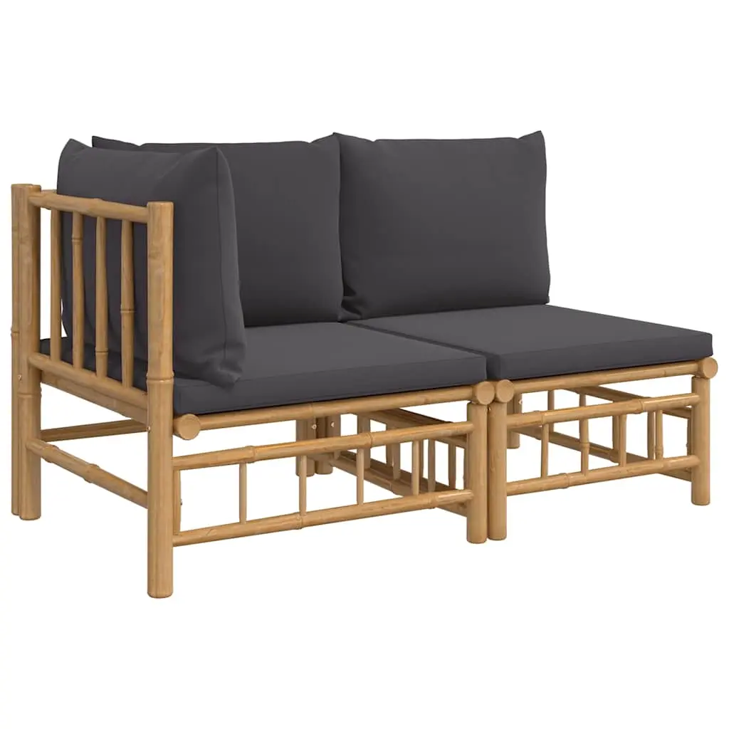 2 Piece Garden Lounge Set with Dark Grey Cushions Bamboo 362306 - Furniture