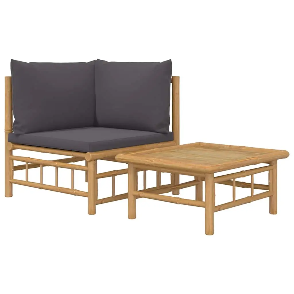 2 Piece Garden Lounge Set with Dark Grey Cushions Bamboo 362307 - Furniture