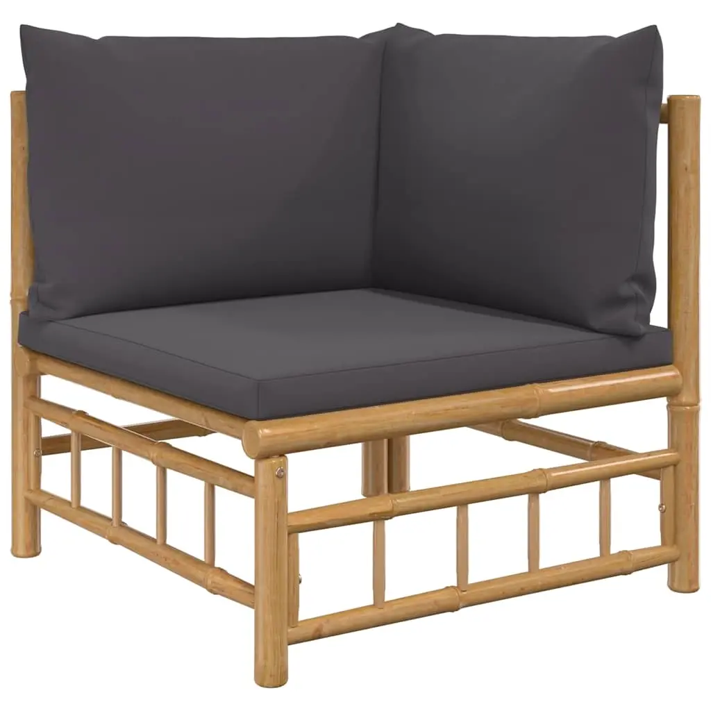 Garden Corner Sofa with Dark Grey Cushions Bamboo 362308 - Furniture