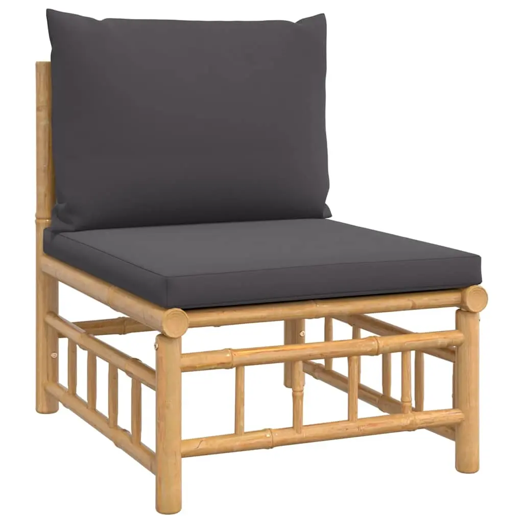 Garden Middle Sofa with Dark Grey Cushions Bamboo 362309 - Furniture