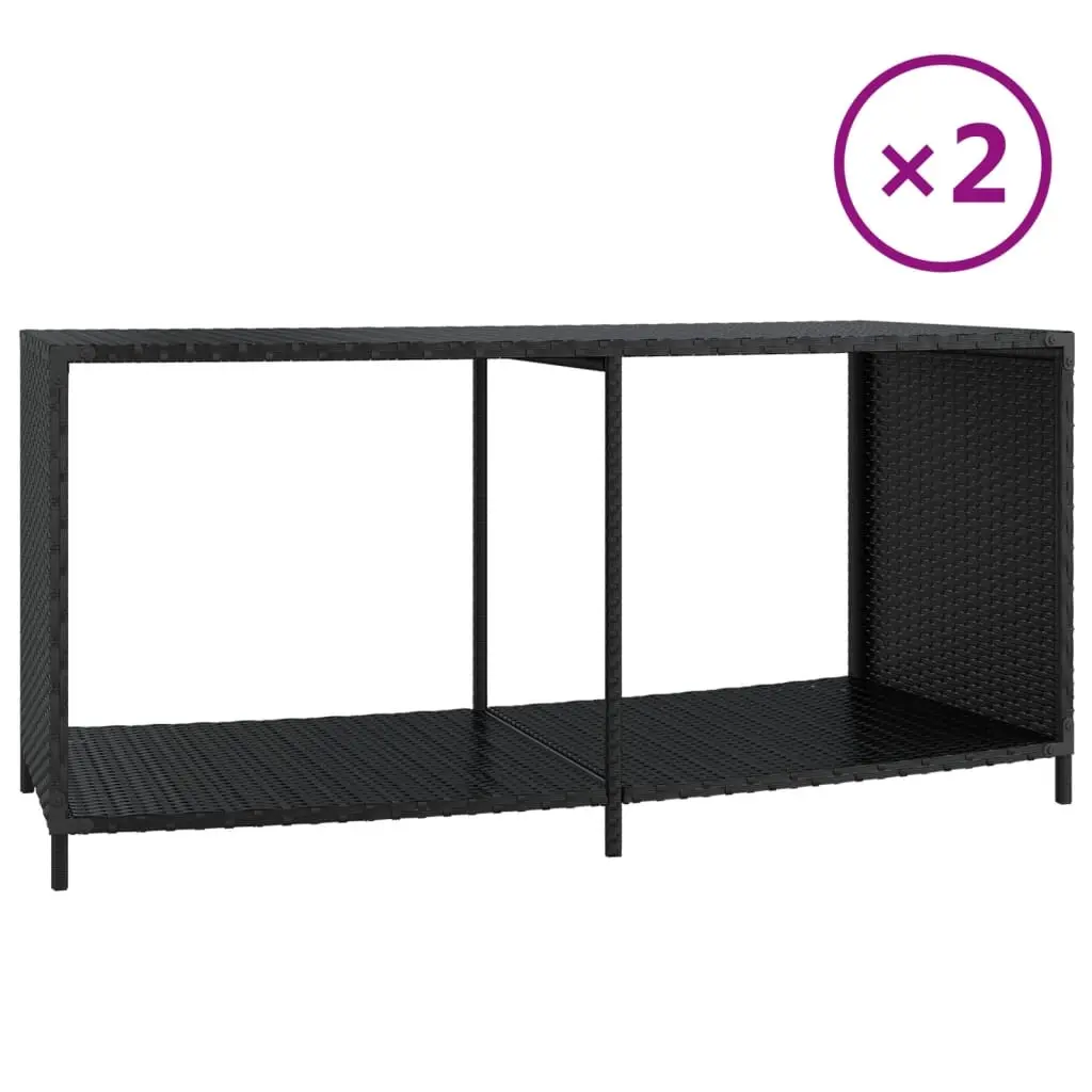 Storage Shelves 2 pcs Black Poly Rattan 362264 - Home & Garden