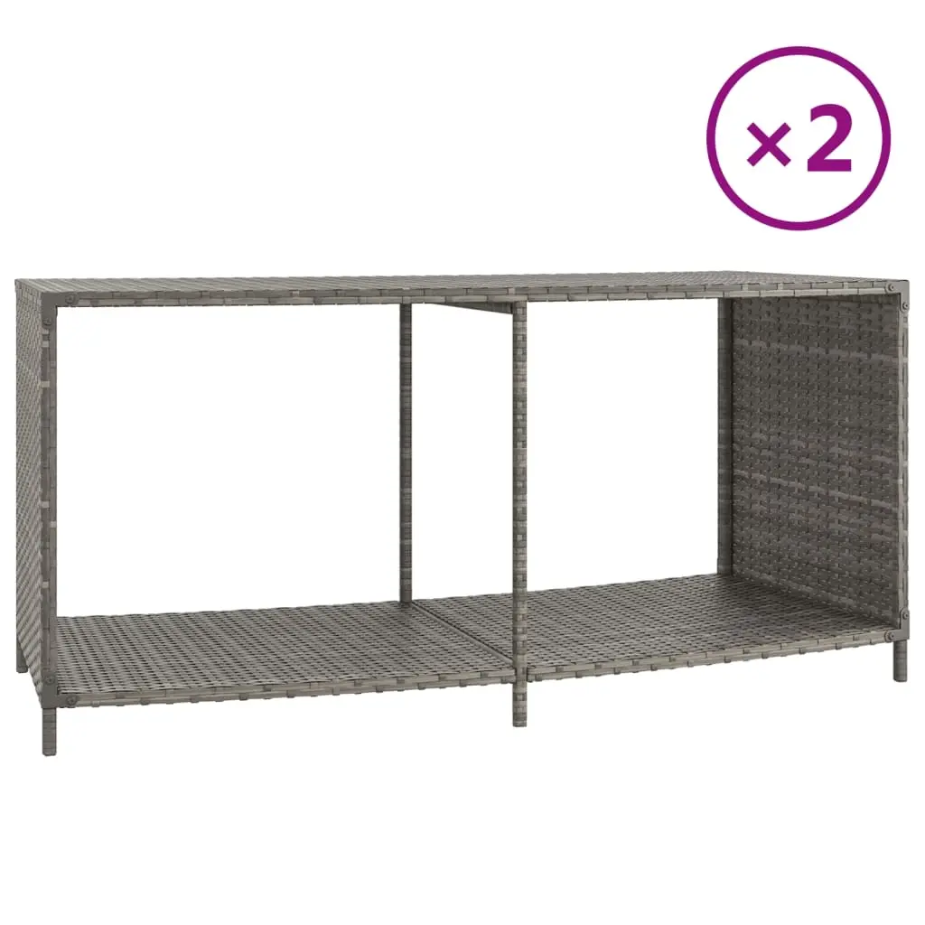 Storage Shelves 2 pcs Grey Poly Rattan 362265 - Home & Garden