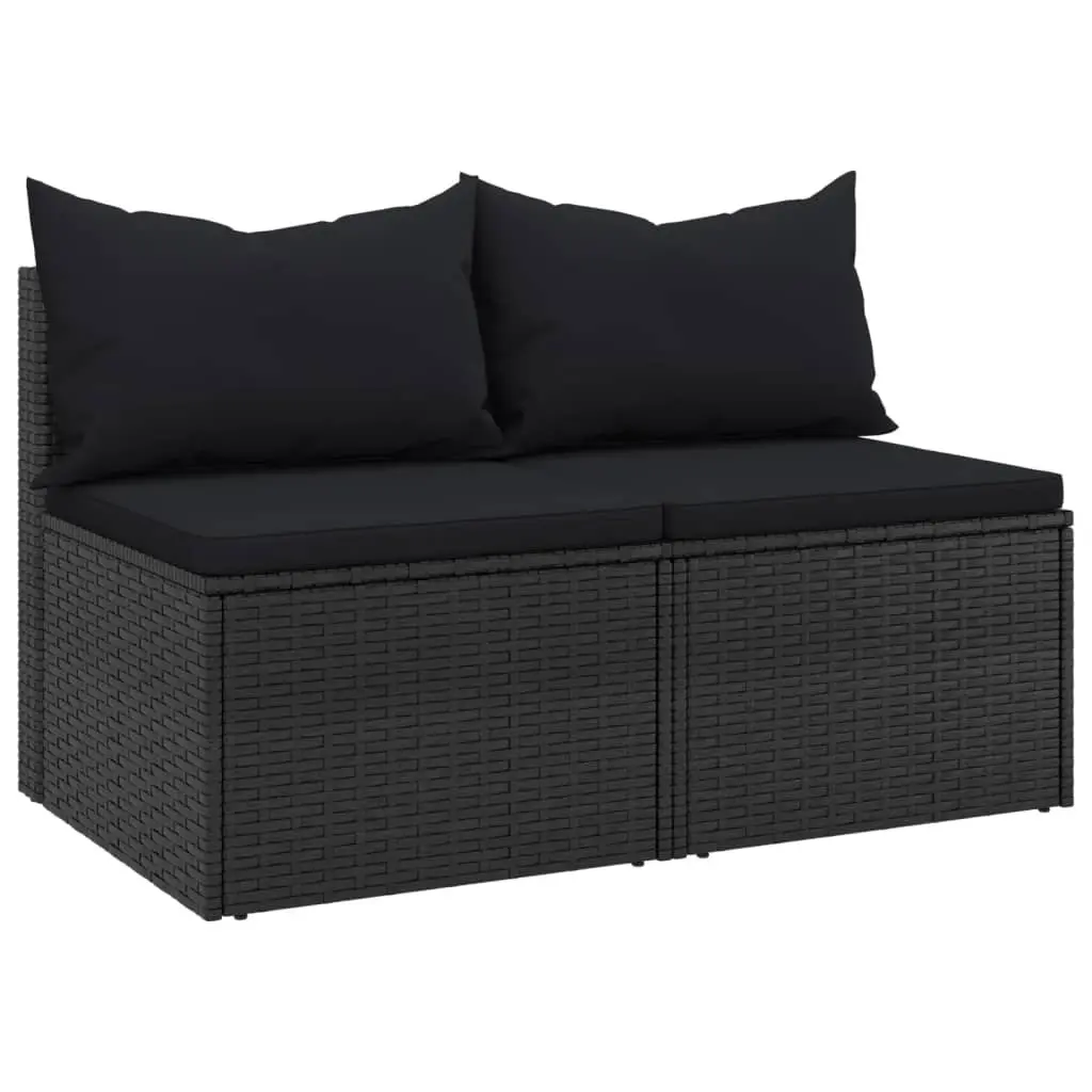 Garden Middle Sofas with Cushions 2 pcs Black Poly Rattan 362332 - Furniture