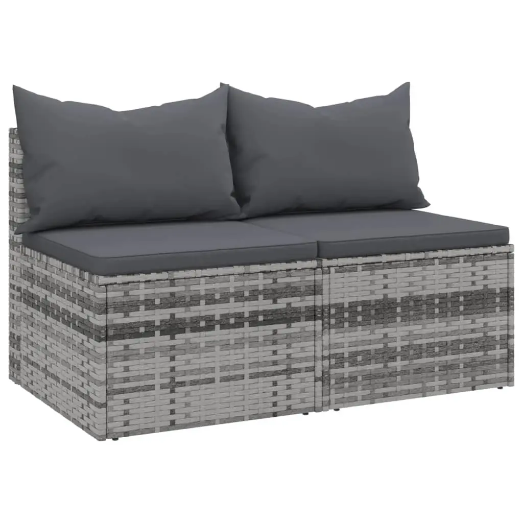 Garden Middle Sofas with Cushions 2 pcs Grey Poly Rattan 362333 - Furniture