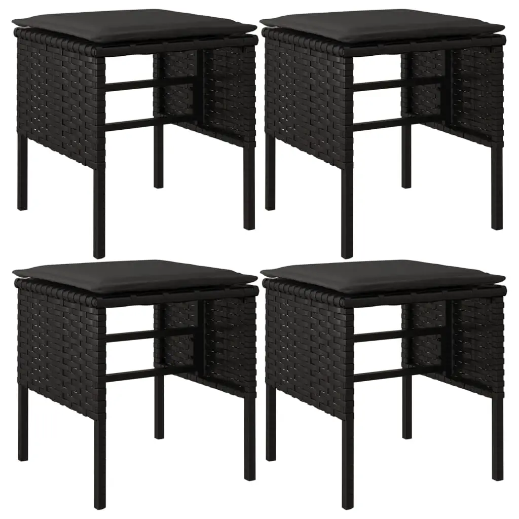 Garden Footstools with Cushions 4 pcs Black Poly Rattan 362340 - Furniture