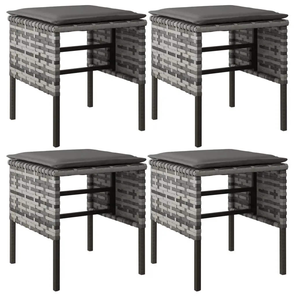 Garden Footstools with Cushions 4 pcs Grey Poly Rattan 362341 - Furniture