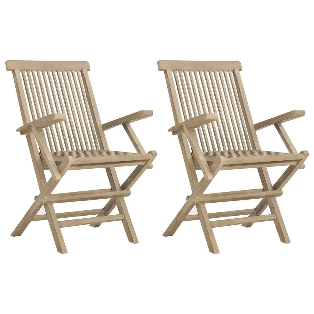 Folding Garden Chairs 2 pcs Grey 56x61x89 cm Solid Wood Teak 362764 - Furniture