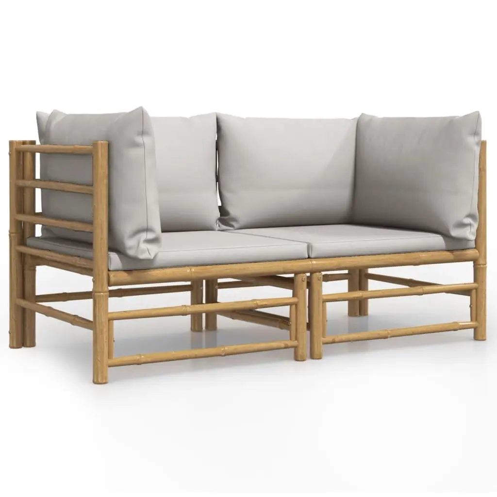 Garden Corner Sofas with Light Grey Cushions 2 pcs Bamboo 3155086 - Furniture