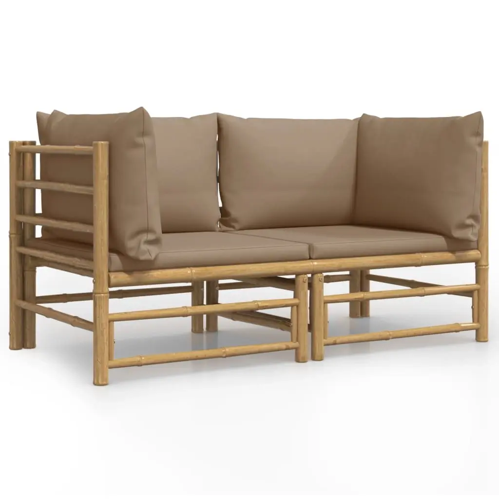 Garden Corner Sofas with Taupe Cushions 2 pcs Bamboo 3155118 - Furniture