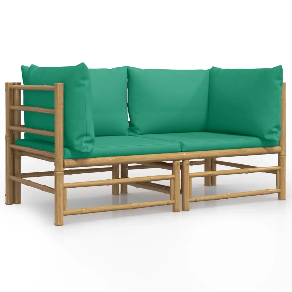 Garden Corner Sofas with Green Cushions 2 pcs Bamboo 3155150 - Furniture