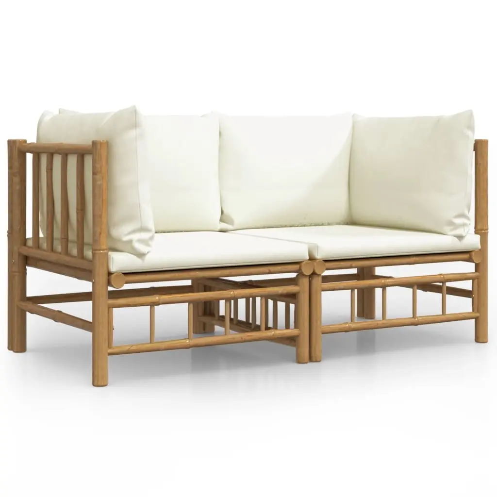 Garden Corner Sofas with Cream White Cushions 2 pcs Bamboo 3155182 - Furniture