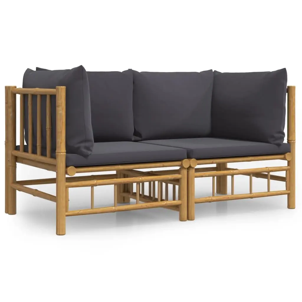 Garden Corner Sofas with Dark Grey Cushions 2 pcs Bamboo 3155214 - Furniture