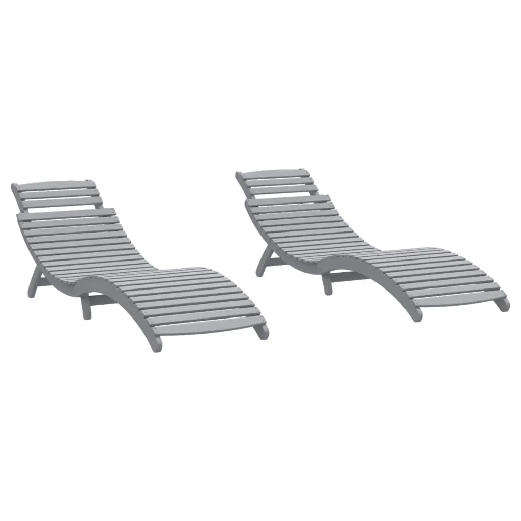 Sun Loungers 2 pcs Grey 184x55x64 cm Solid Wood Acacia 3155468 - Furniture