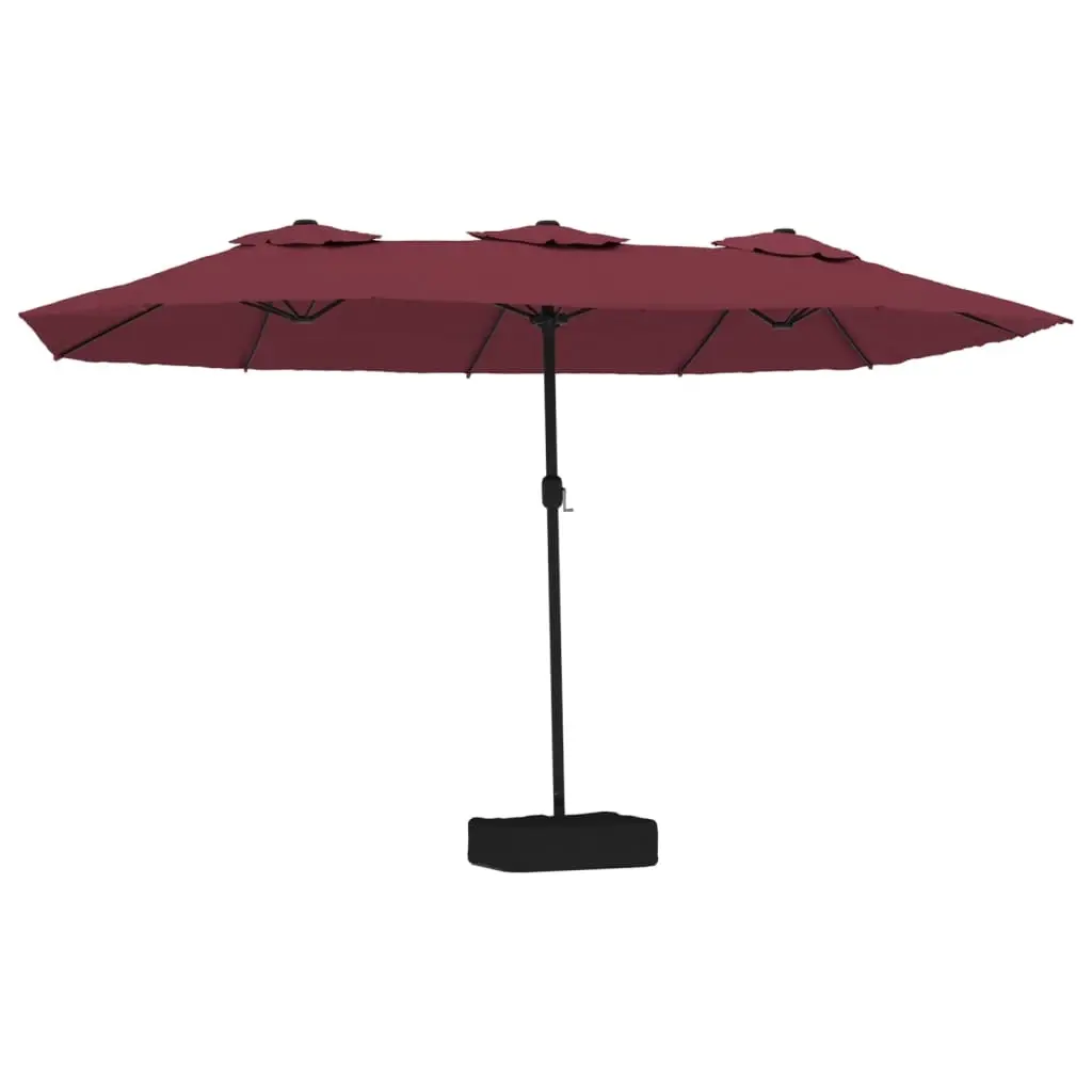Double-Head Garden Parasol with LEDs Bordeaux Red 449x265 cm 362957