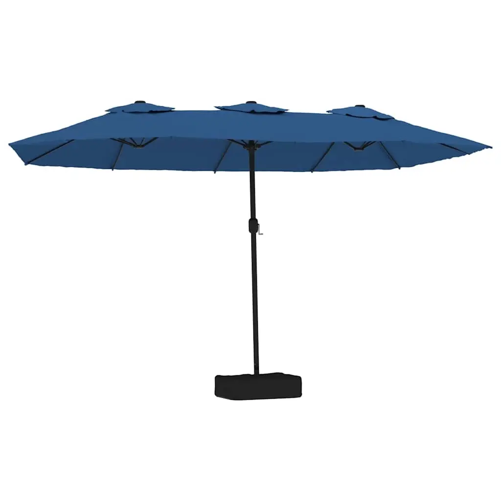 Double-Head Garden Parasol with LEDs Azure Blue 449x265 cm 362960