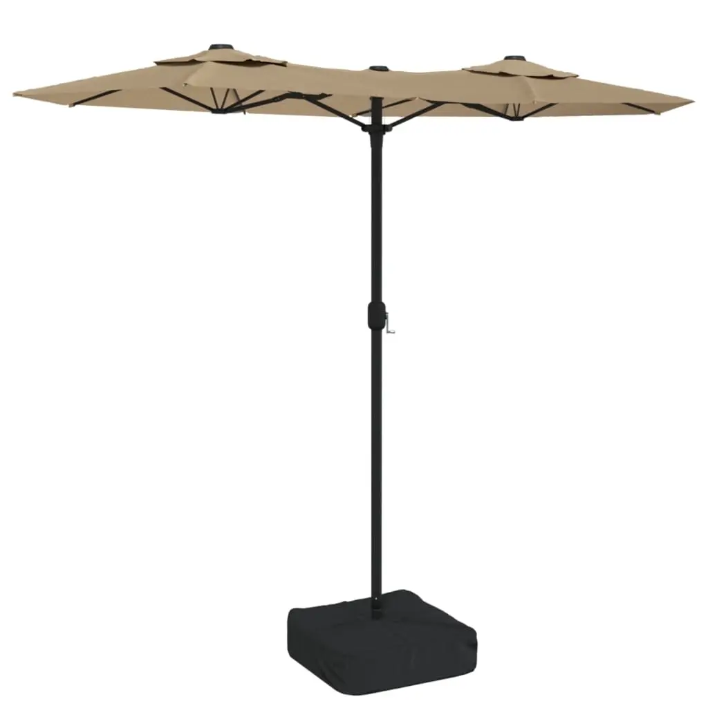 Double-Head Garden Parasol with LEDs Taupe 316x145 cm 362972