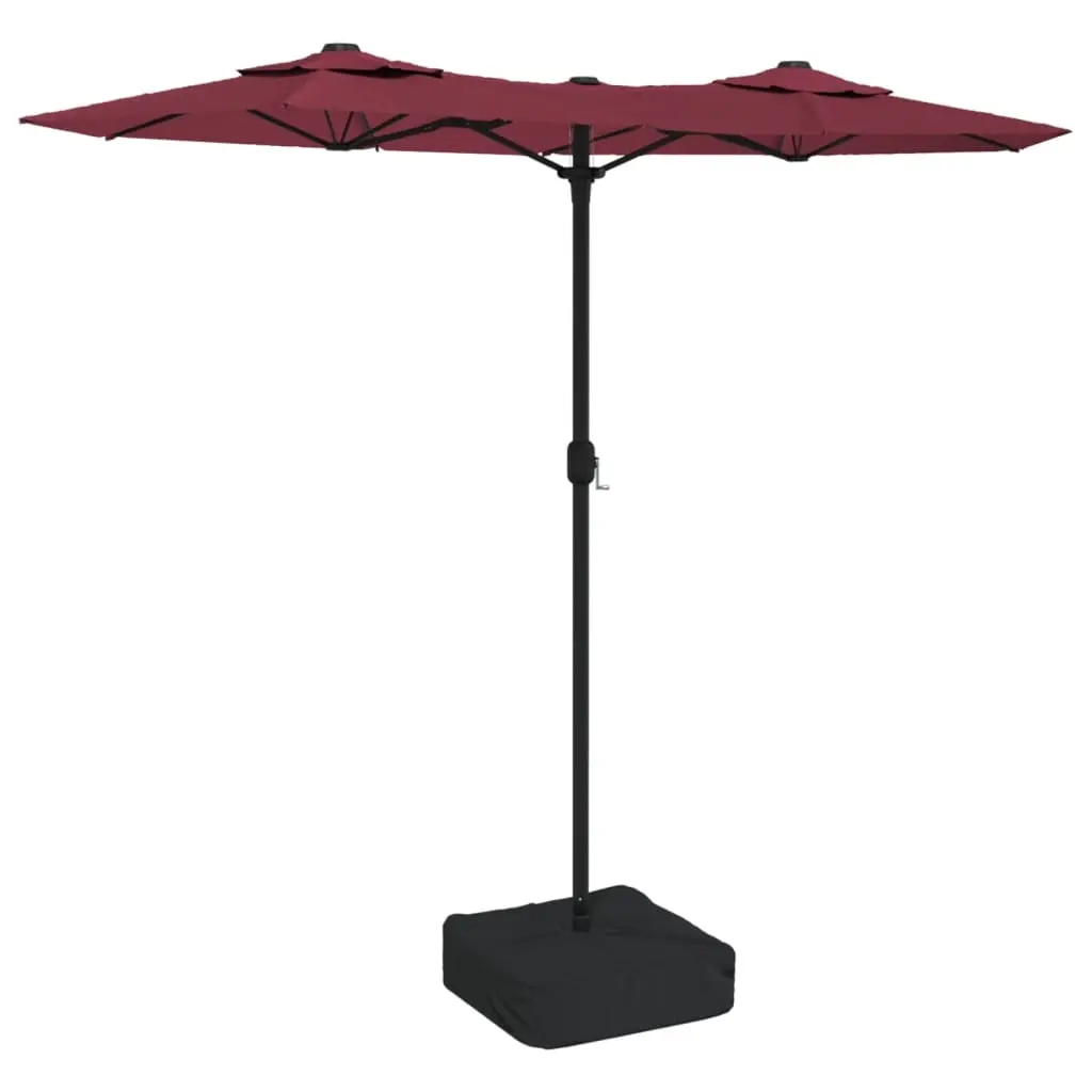Double-Head Garden Parasol with LEDs Bordeaux Red 316x145 cm 362973