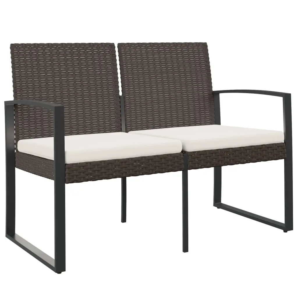 2-Seater Garden Bench with Cushions Brown PP Rattan 360210