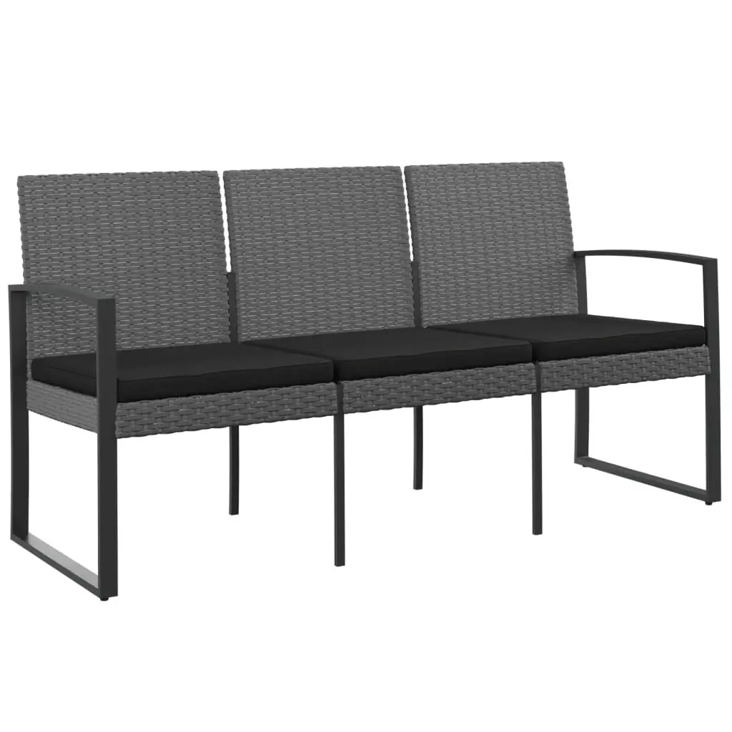3-Seater Garden Bench with Cushions Dark Grey PP Rattan 360214