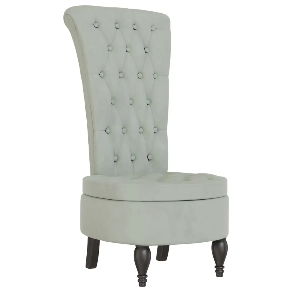 High Back Chair Light Grey Velvet Button Design 352464 - Furniture