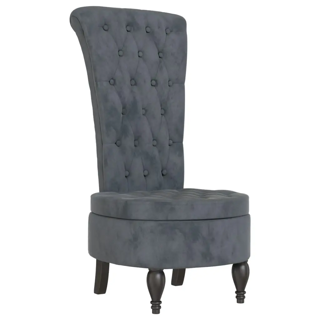 High Back Chair Dark Grey Velvet Button Design 352465 - Furniture