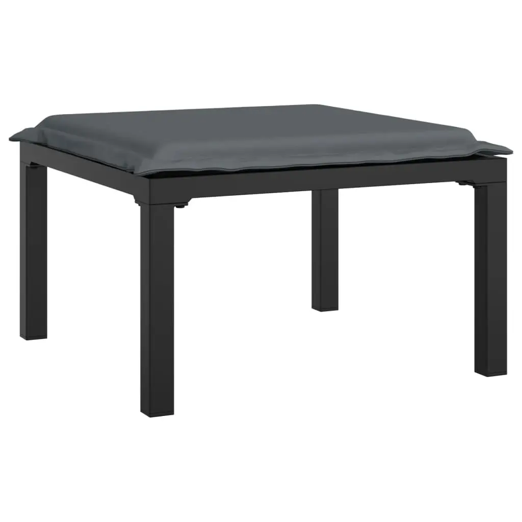 Garden Footstool with Cushion Black and Grey Poly Rattan 362799 - Furniture