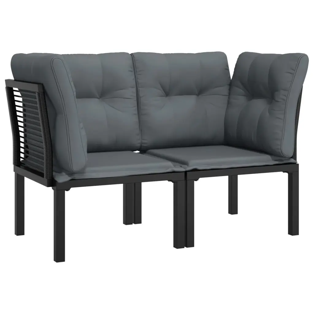 Garden Corner Chairs with Cushions 2 pcs Black&Grey Poly Rattan 362801 - Furniture