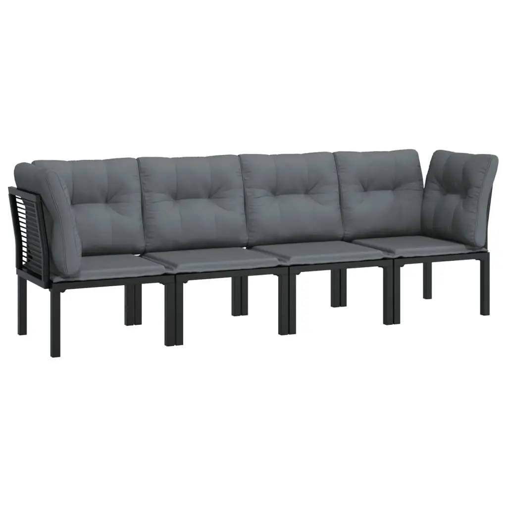 4 Piece Garden Lounge Set Black and Grey Poly Rattan 362802 - Furniture