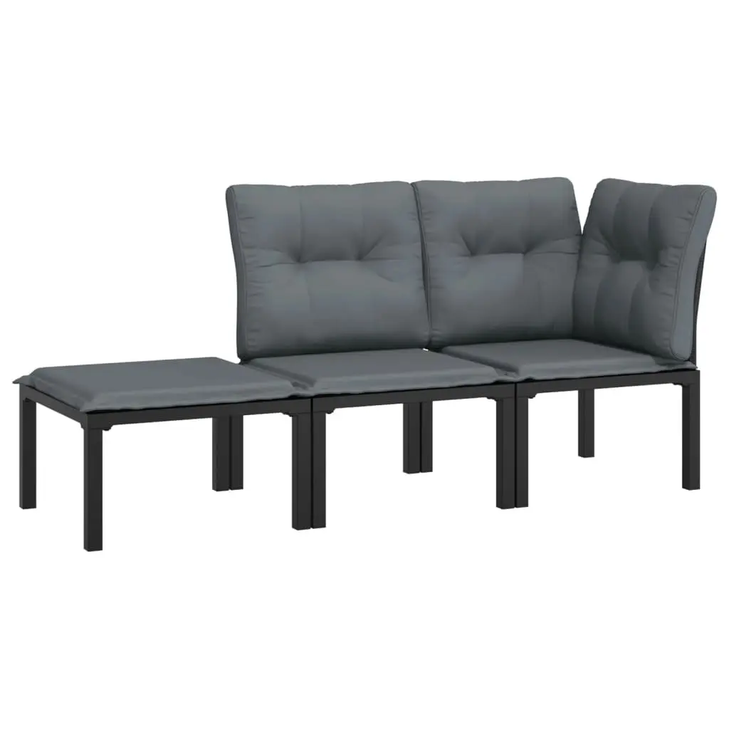 3 Piece Garden Lounge Set Black and Grey Poly Rattan 362806 - Furniture