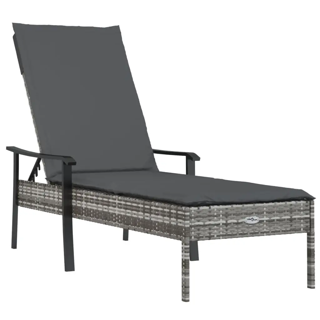Sun Lounger with Cushion Grey Poly Rattan 362807 - Furniture