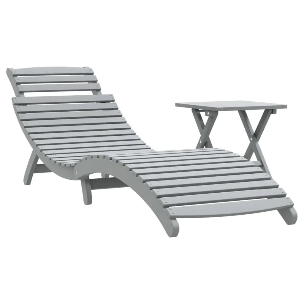 Sun Lounger with Table Grey Solid Wood Acacia 363280 - Furniture