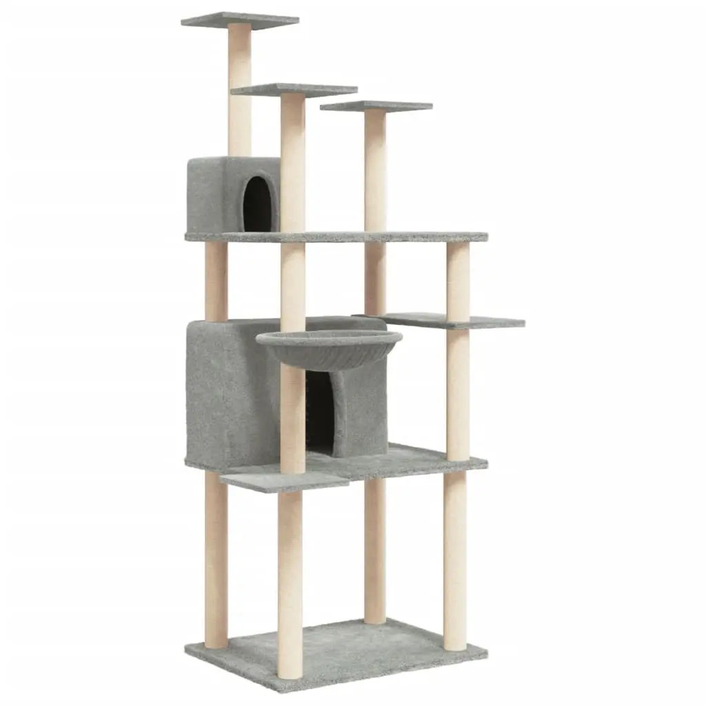 Cat Tree with Sisal Scratching Posts Light Grey 166 cm 171724 - Pets