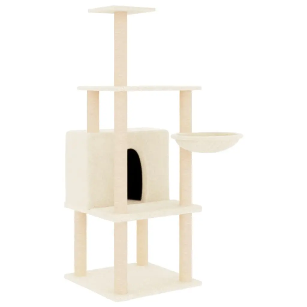 Cat Tree with Sisal Scratching Posts Cream 132 cm 171726 - Pets