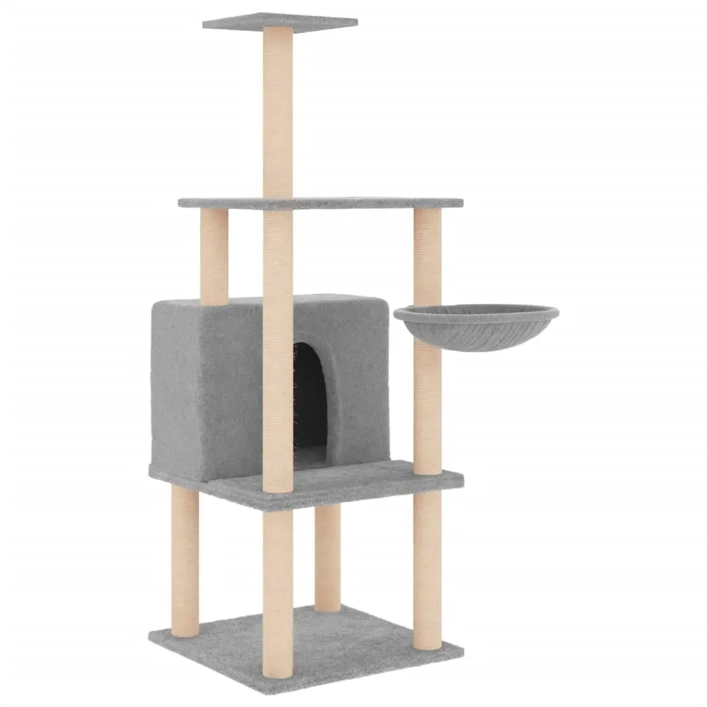 Cat Tree with Sisal Scratching Posts Light Grey 132 cm 171727 - Pets