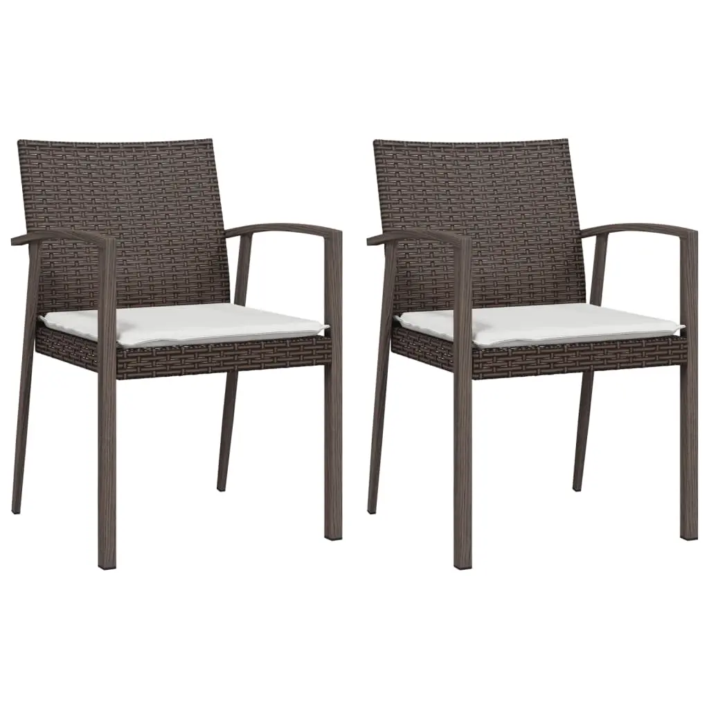 Garden Chairs with Cushions 2 pcs Brown 56.5x57x83 cm Poly Rattan 364095 - Furniture